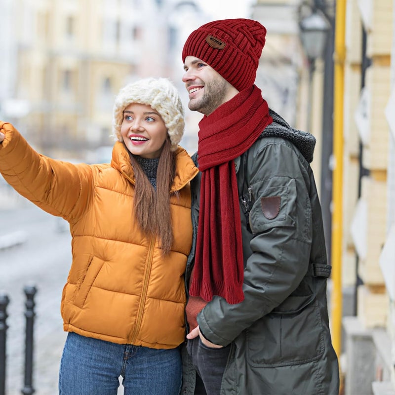 Darller Mens Winter Hats Scarf for Men with Touchscreen Gloves Warm Long Scaves and Skull Caps Beanie Hat Gloves Set - Image 5